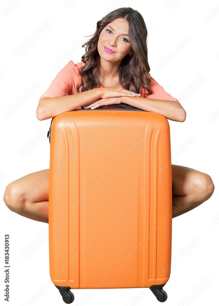 Woman with a suitcase - isolated image