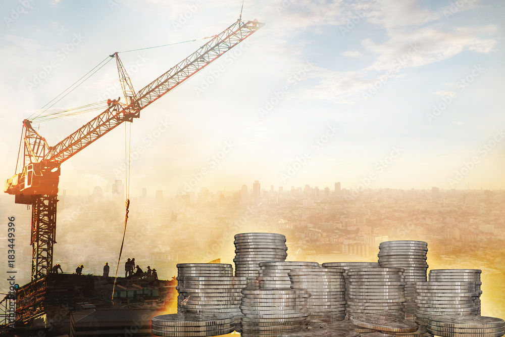 tower crane concept image for real estate investment, construction, engineering and financial 