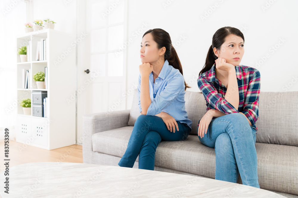 beautiful female friends having serious quarrel