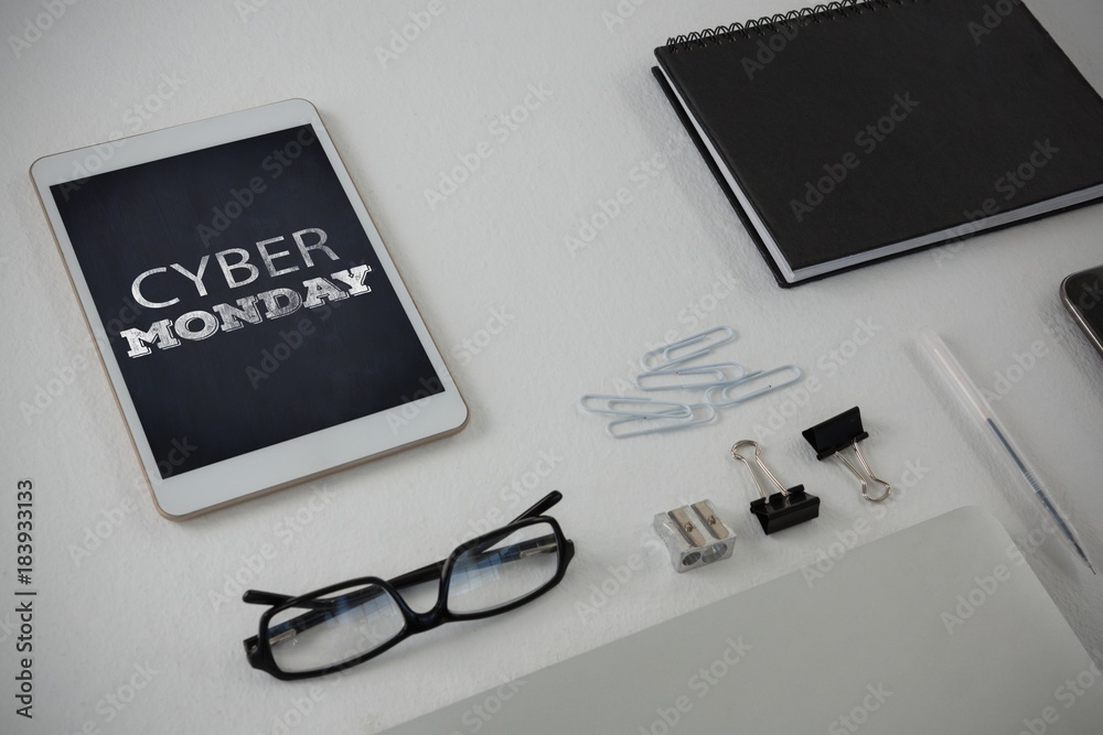 Composite image of various office accessories on white