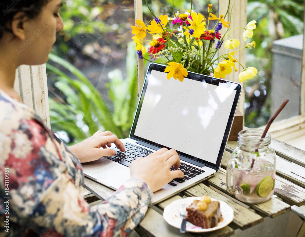 Woman using a laptop