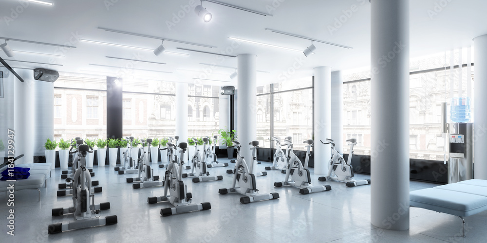 Ergometer im Fitness Zentrum（全景）