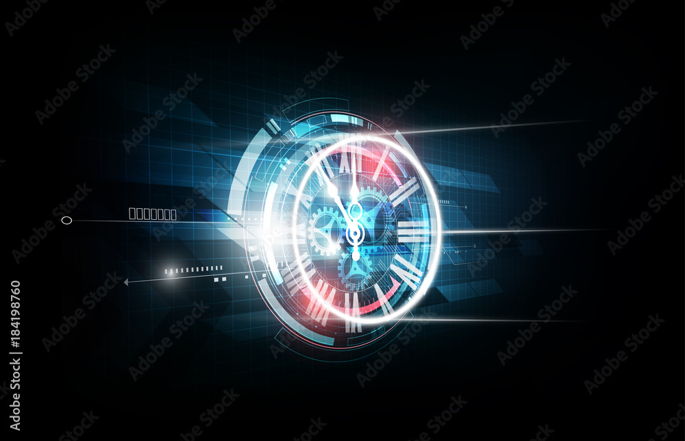 Abstract Futuristic Technology Background with Clock concept and Time Machine, vector illustration