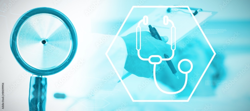 Composite image of digital background with stethoscope sign 