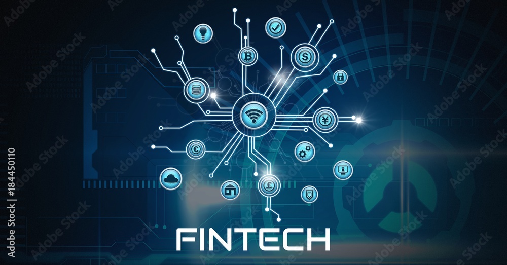 Fintech various business icons with technology