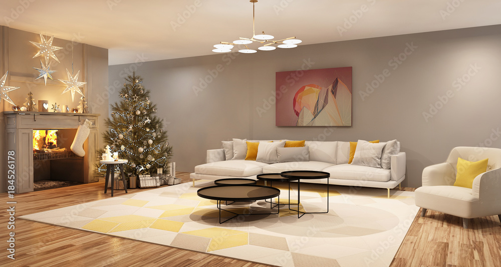 Living room with christmas decoration