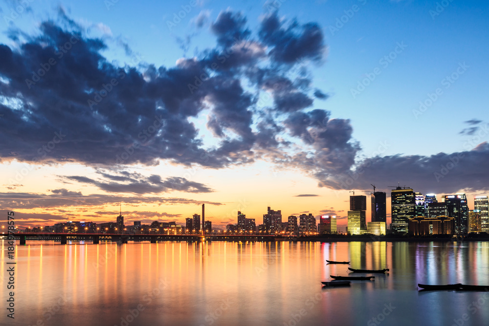 modern office buildings in hangzhou qianjiang new city at night