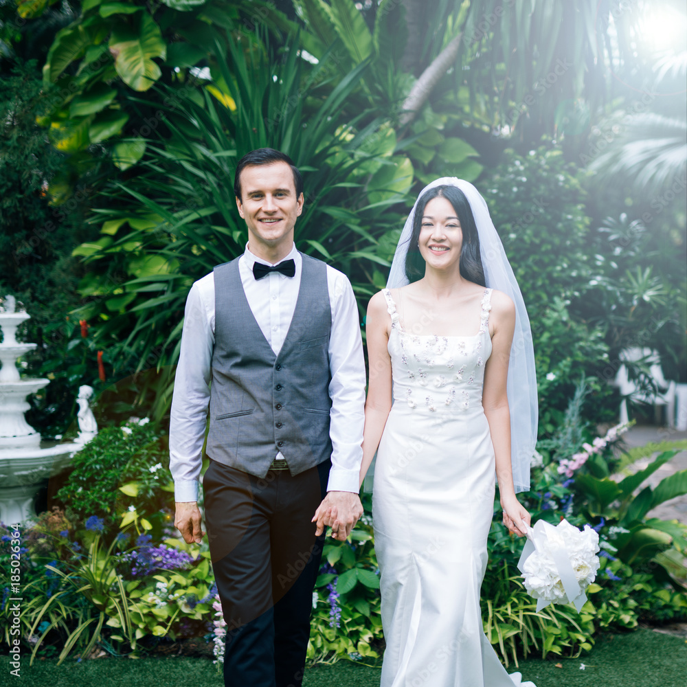 Groom and bride wedding together. lover hold hand