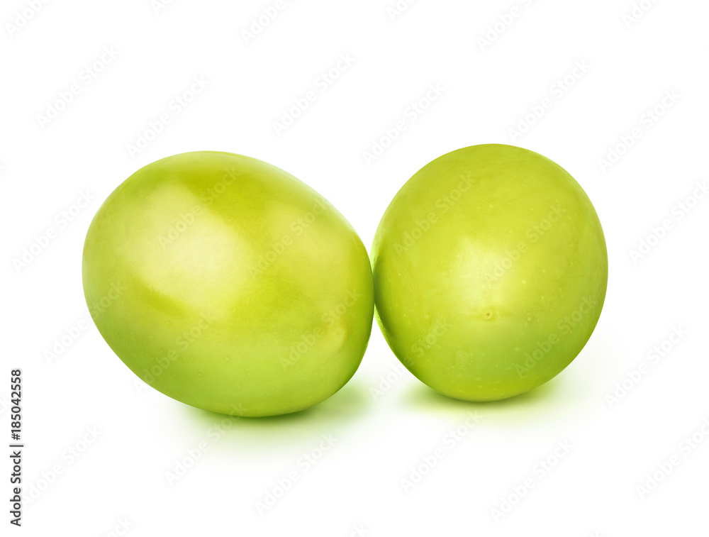 Two green olives, fresh olives isolated on white background with clipping path.