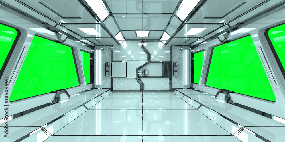 Spaceship bright interior with 3D rendering