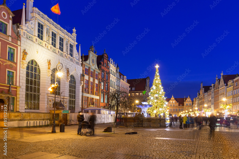 Beautiful Christmas tree in old town of Gdansk, Poland