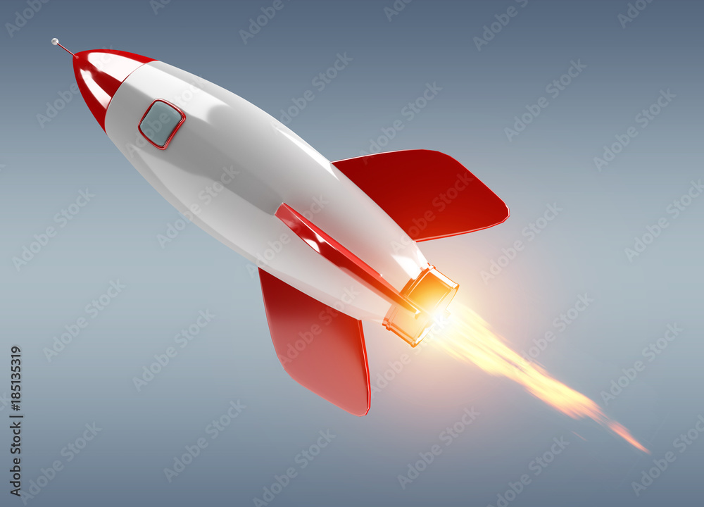 Isolated modern digital rocket 3D rendering