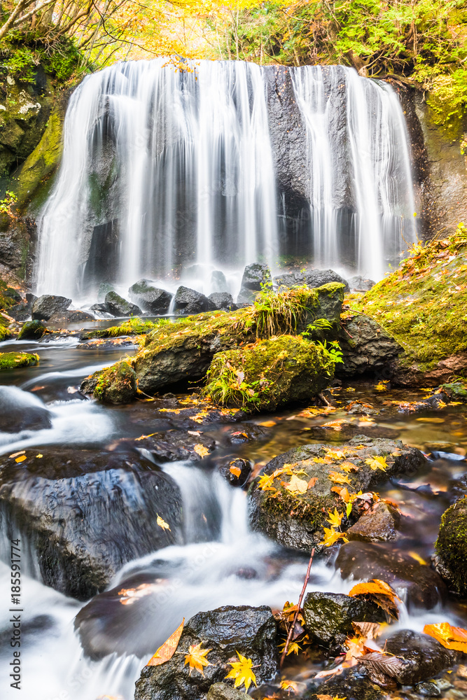 Tatsuzawafudo Falls at Fukushima in autumn