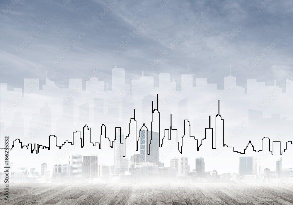 Background image with city center view as modern business life concept