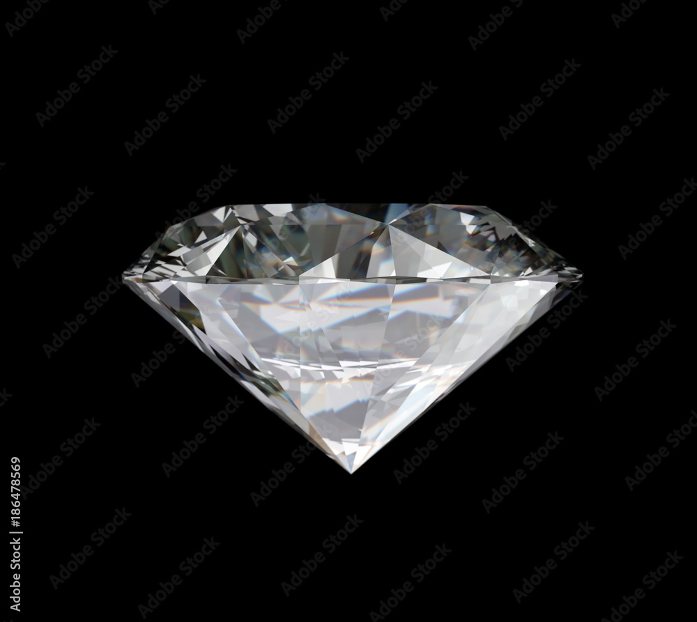 Realistic diamond isolated on black background, 3d illustration.