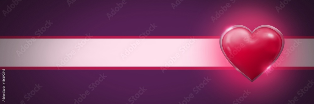 Shiny heart glowing with purple background