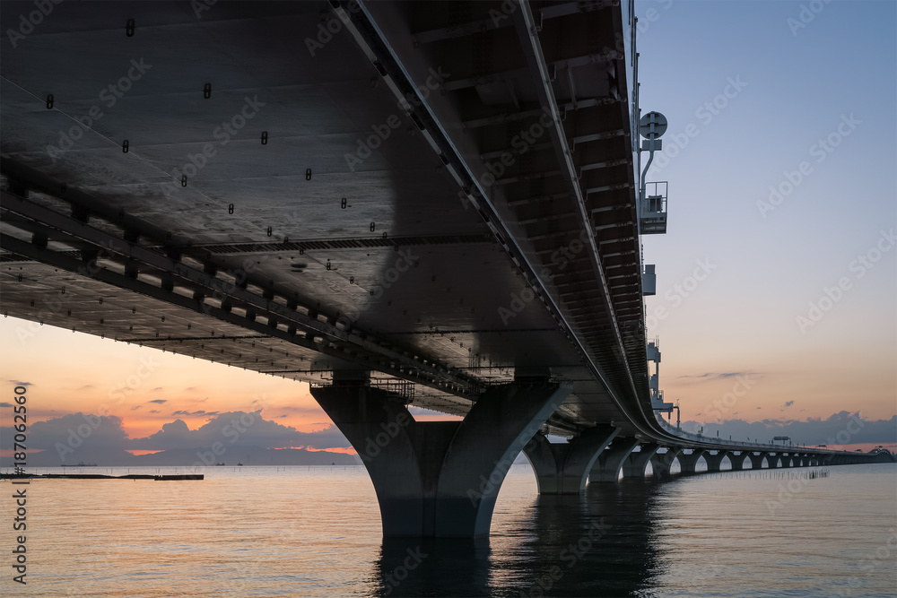 View of Tokyo Bay Aqua Line in sunset