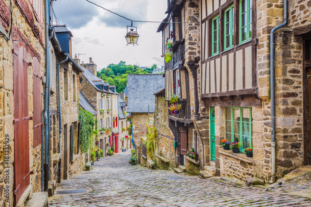 Charming alley scene in an old town in Europe