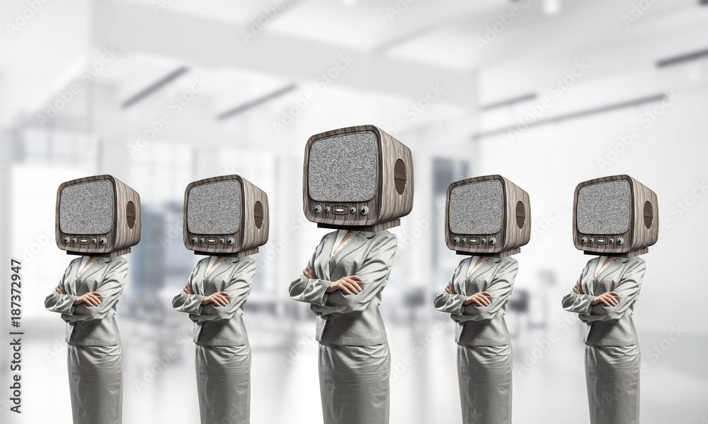 Business women with old TV instead of head.