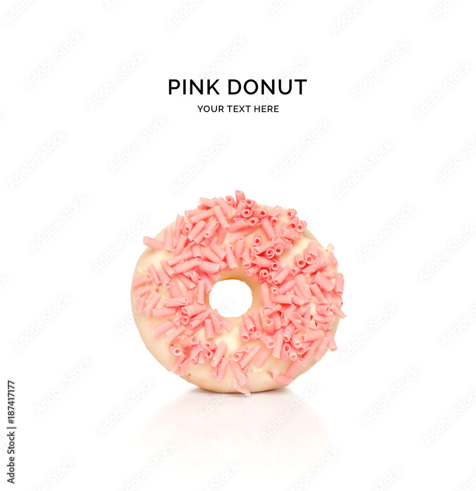 Creative layout made of pink donut. Flat lay. Food concept. Macro  concept.