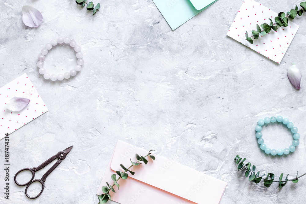 cards and envelopes in holiday concept on gray background top vi