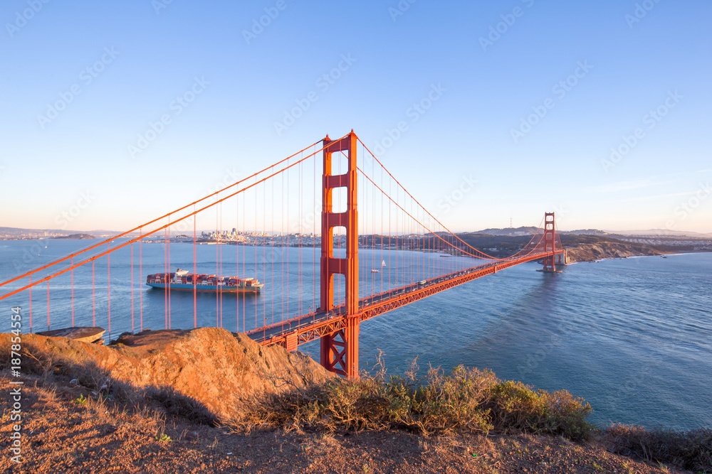 modern suspension bridge in blue sky