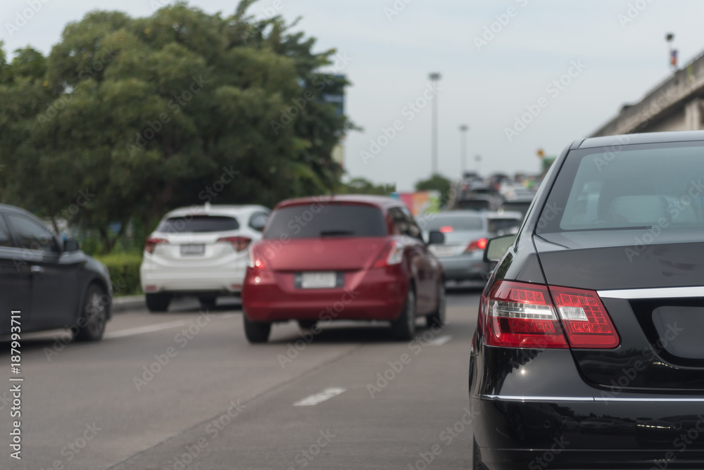 traffic jam with row of cars