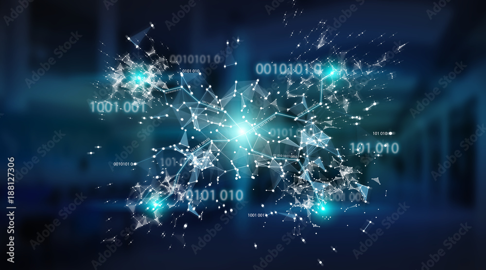 Digital binary code connection network background 3D rendering