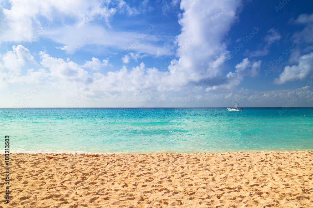 Beach at Caribbean sea in Playa del Carmen, Mexico