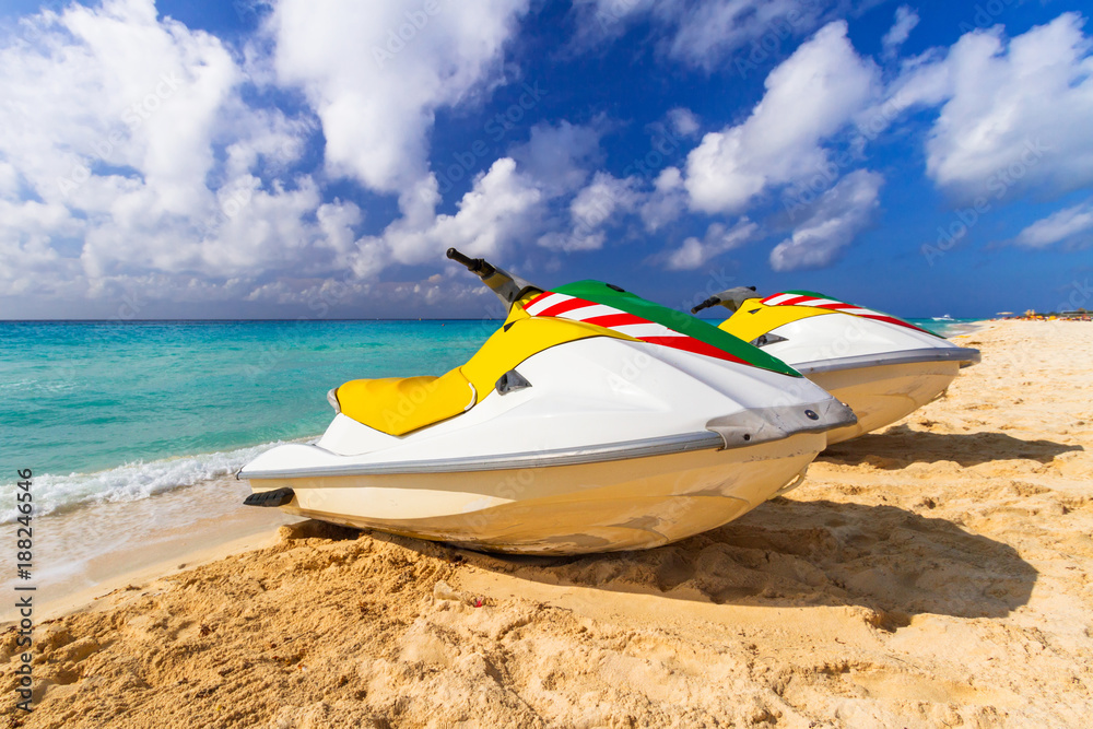 Jet ski for rent on the beach at Caribbean Sea, Mexico