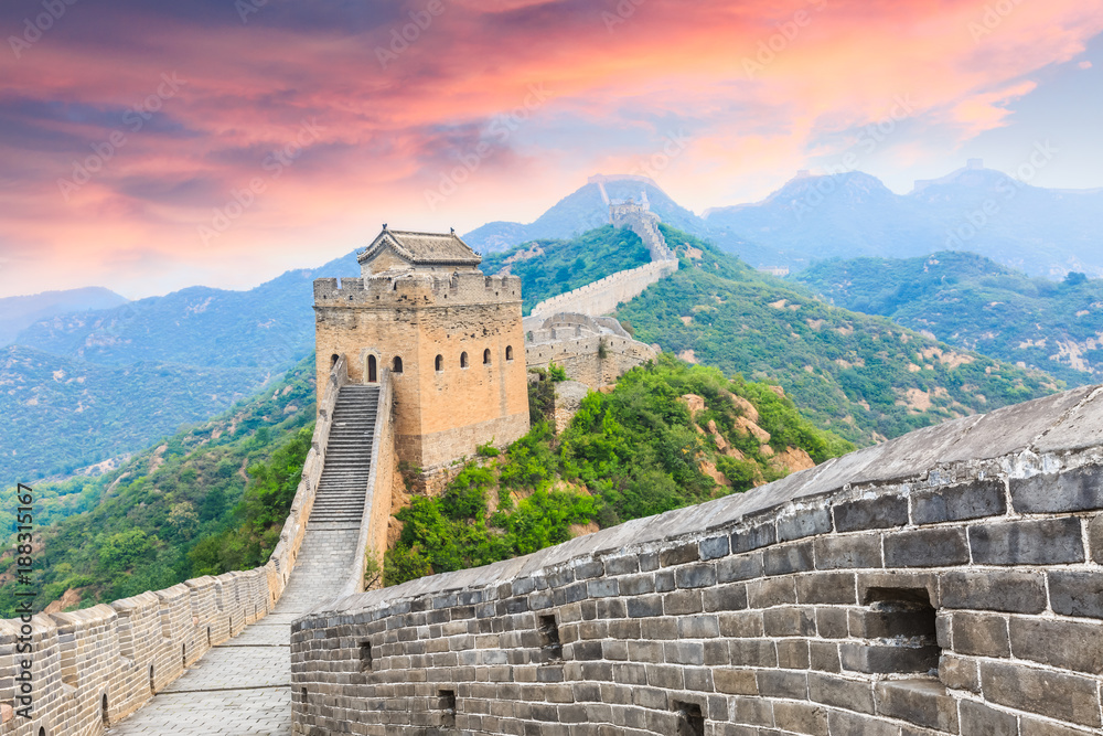 Great Wall of China at the jinshanling section,sunset landscape