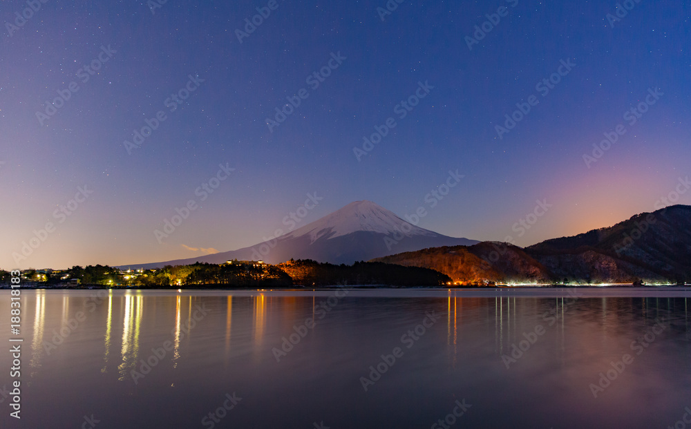 Kawaguchiko lake and Mt.Fuji at night