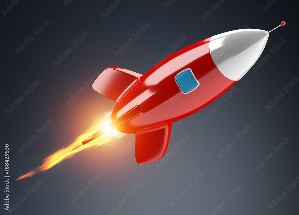 Isolated modern digital rocket 3D rendering