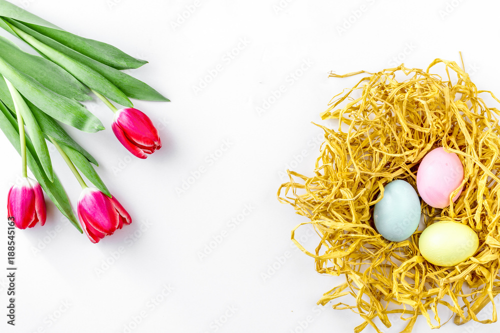 Easter concept on white background top view mockup