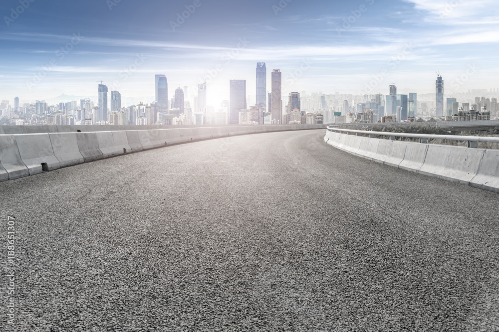 Road ground and Chongqing urban architectural landscape skyline