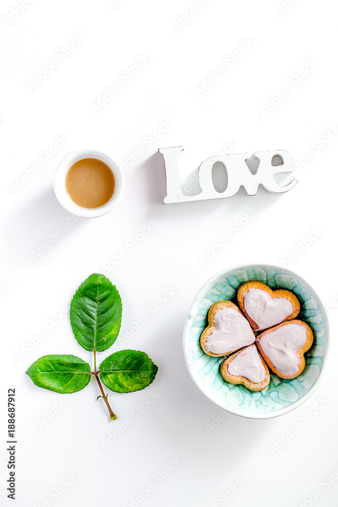 cookies for Valentine Day heartshaped white background top view 