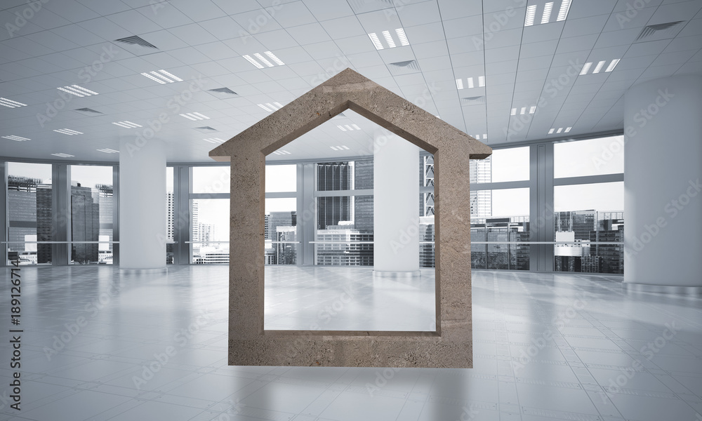 Conceptual background image of concrete home sign in modern office interior