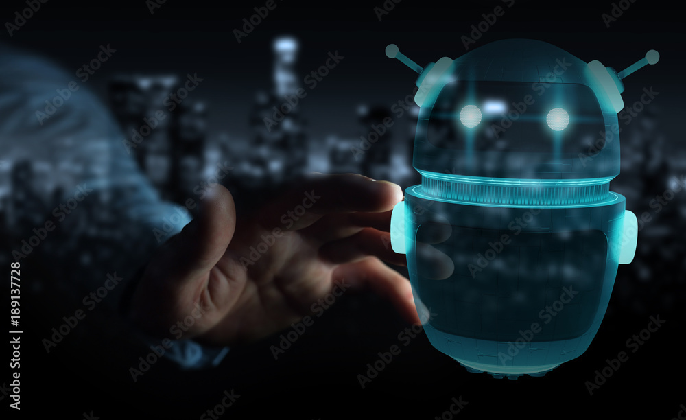 Businessman using digital chatbot robot application 3D rendering