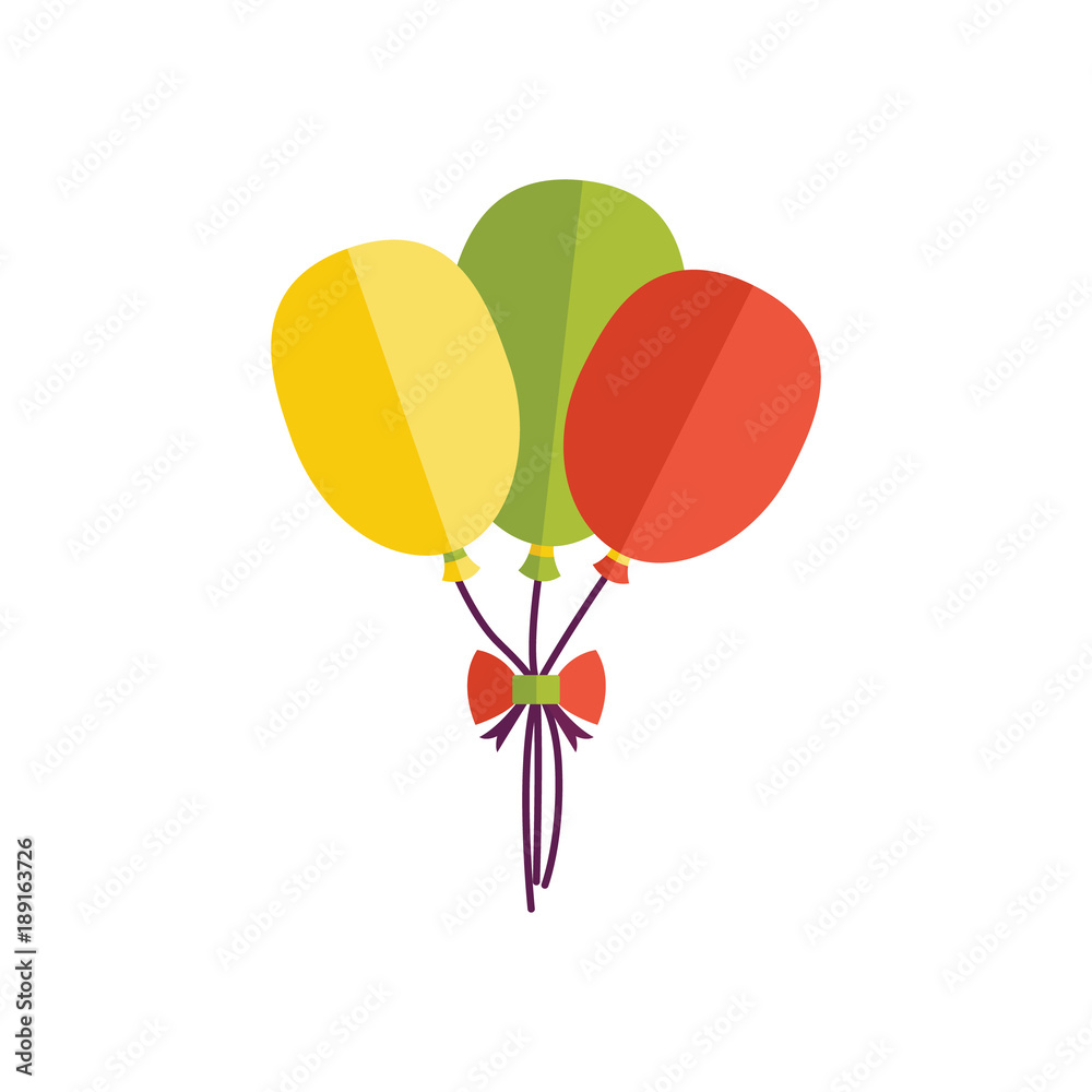 Bunch of three balloons, birthday party decoration element, flat style icon, vector illustration iso