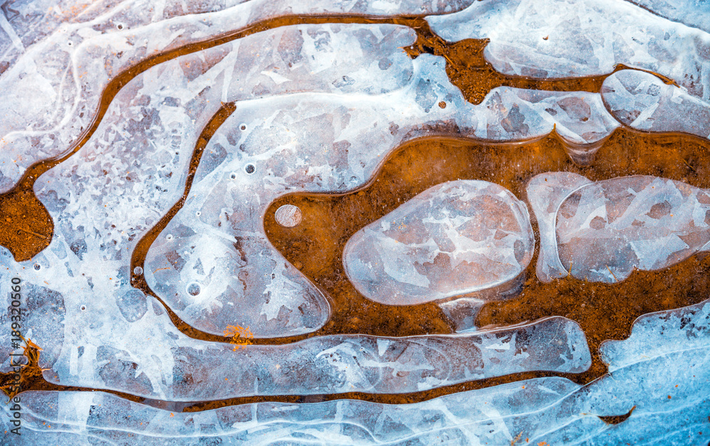 Frozen water with ice structure, nature texture background