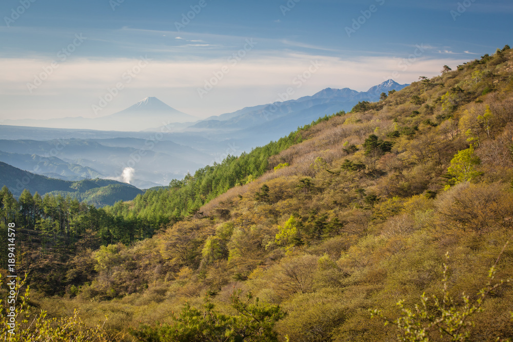 富士山，春日晨雾蒙蒙