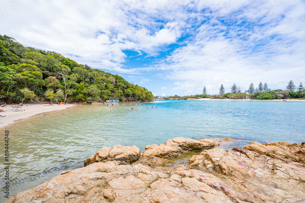 Tallebudgera Creek inlet on a busy summer afternoon. Gold Coast, Queensland, Australia.