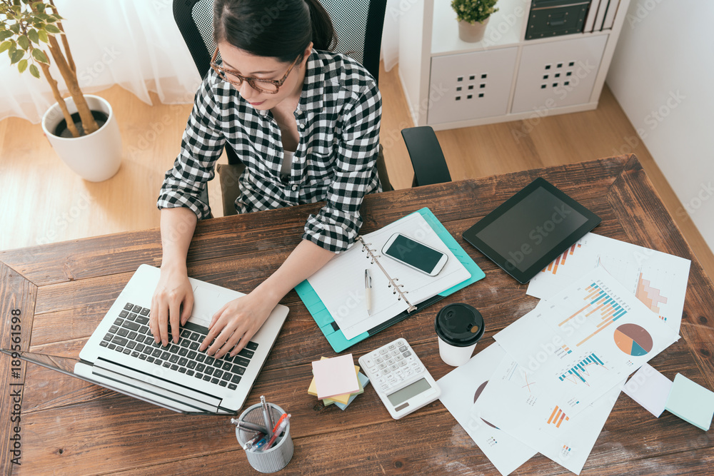 high angle view photo of elegant office worker