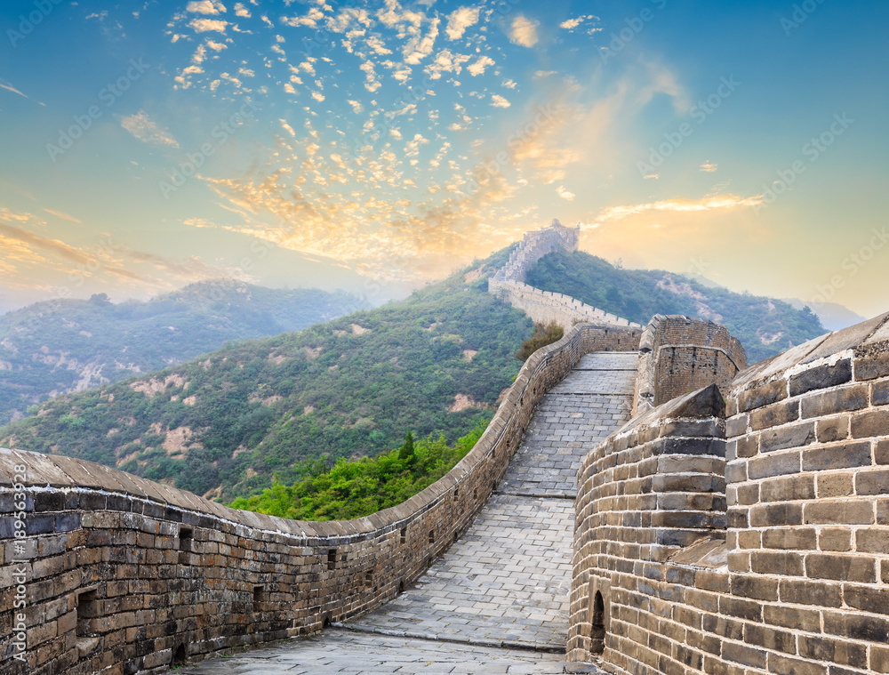 Great Wall of China at the jinshanling section,sunset natural landscape