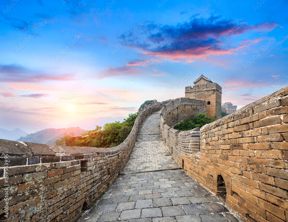 Great Wall of China at the jinshanling section,sunset natural landscape