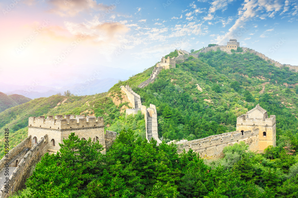 Great Wall of China at the jinshanling section,sunset natural landscape