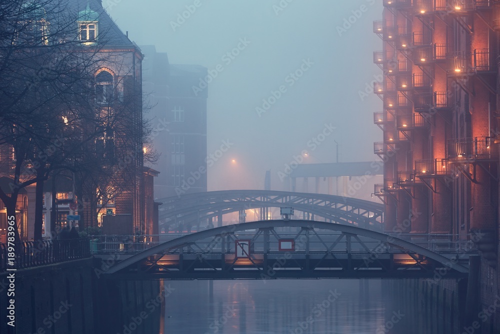 City in mysterious fog