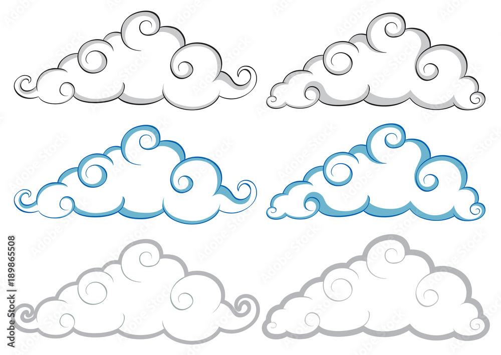 Different shapes of clouds on white background