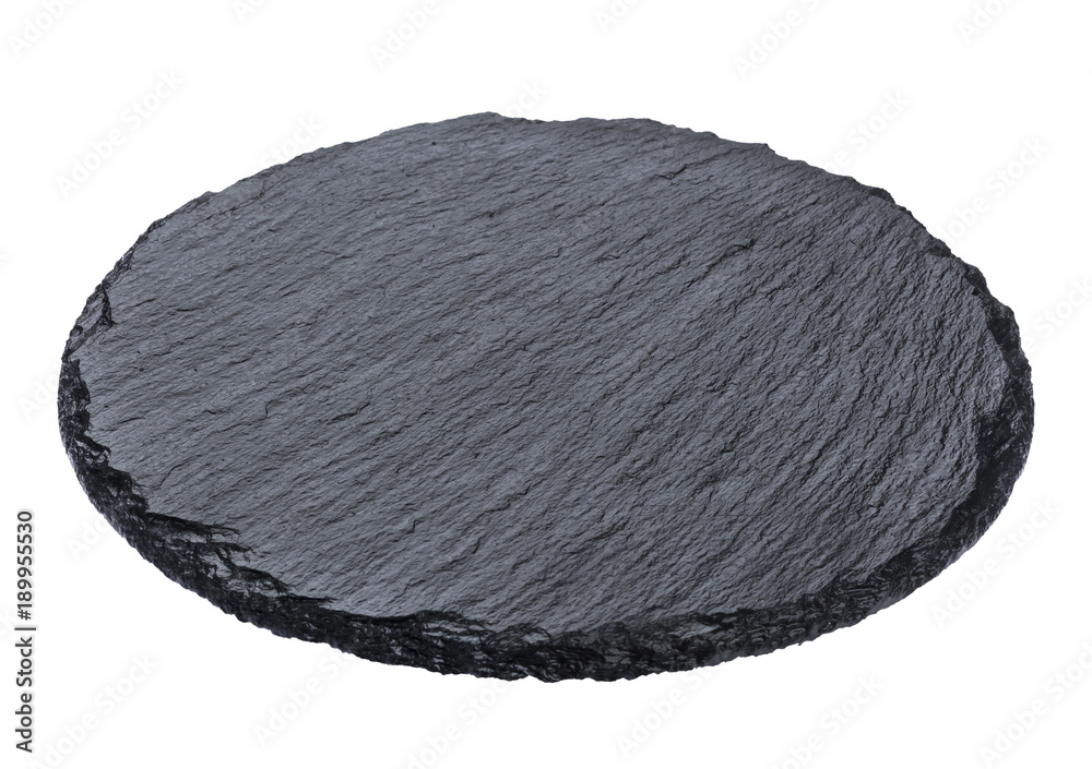 Round slate plate isolated on white background