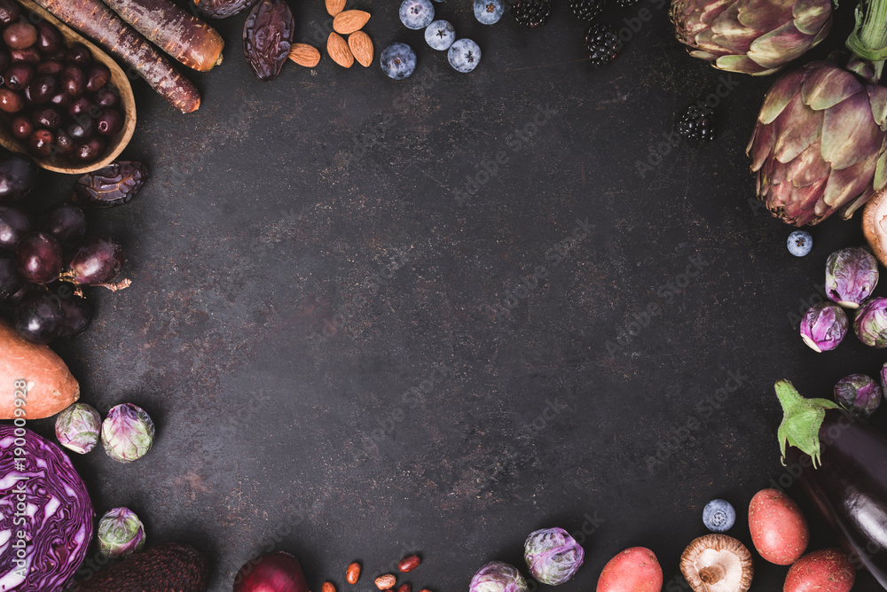 Assortment raw organic of purple ingredients